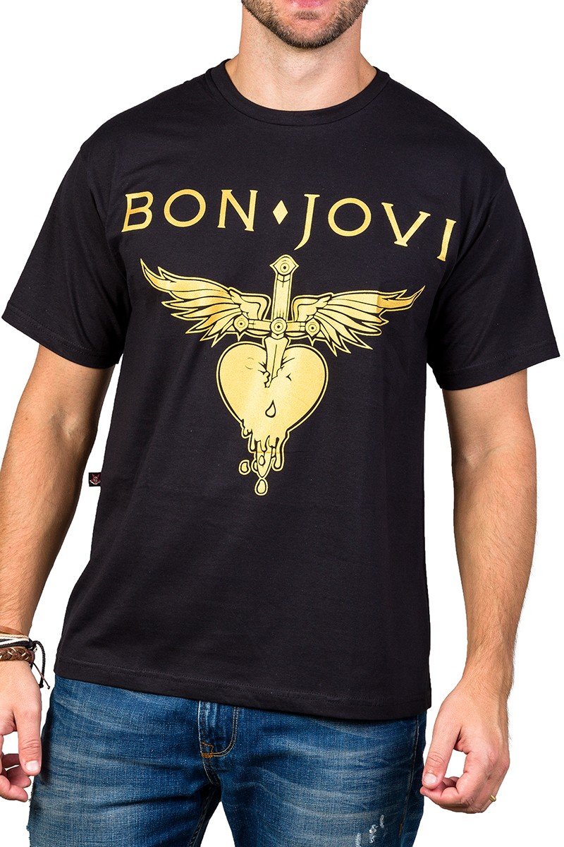 Camiseta Bon Jovi c/ Estampa Dourada 2723 M Preto 2