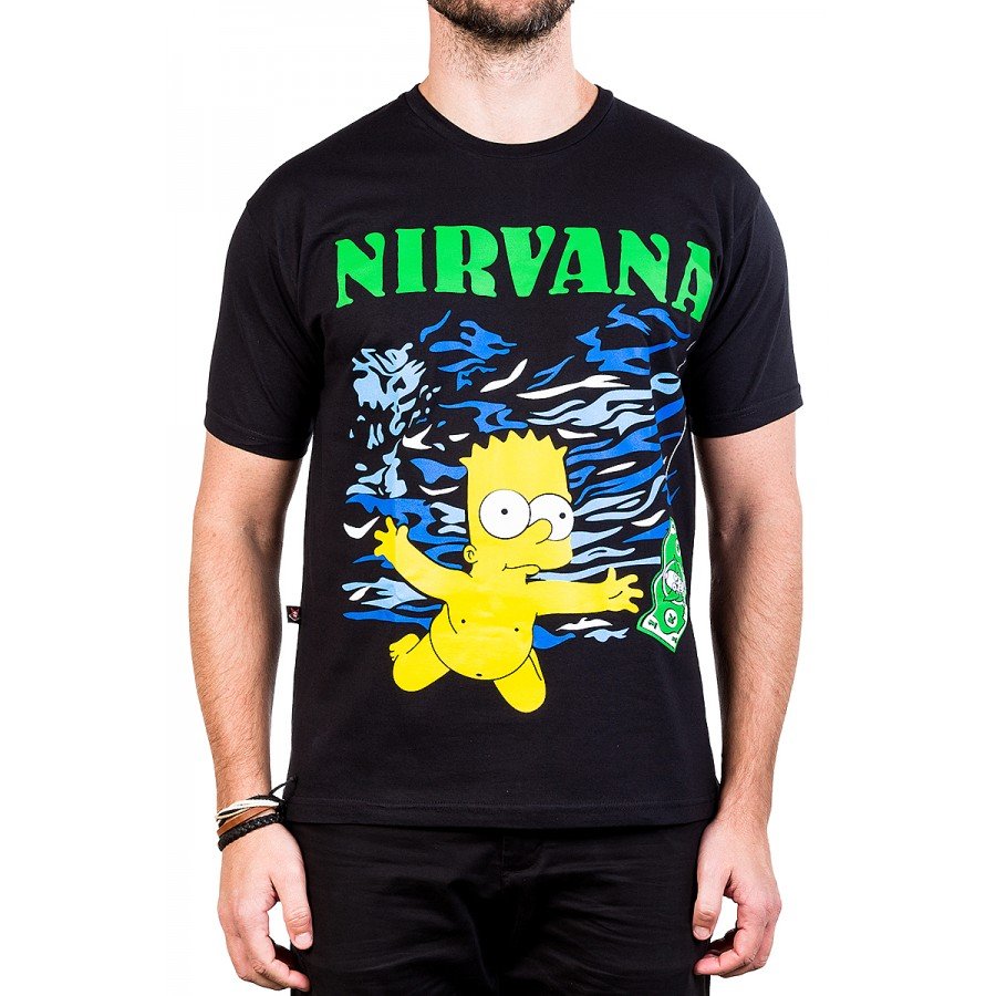 Camiseta Nirvana Simpsons Bart Manga Curta.