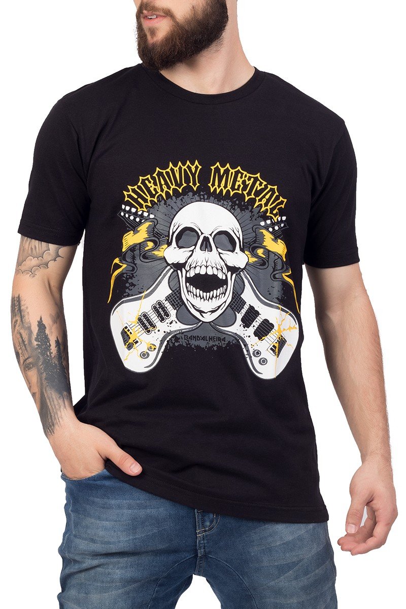 Camiseta Caveira Heavy Metal Estampada Frente - UNISSEX