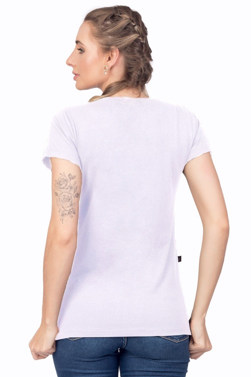 T-shirt Camiseta Feminina 100% algodão , bordado Fio 30 , com Lantejou 