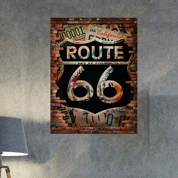 plc 0483 placa decorativa route 66 tijolos 1