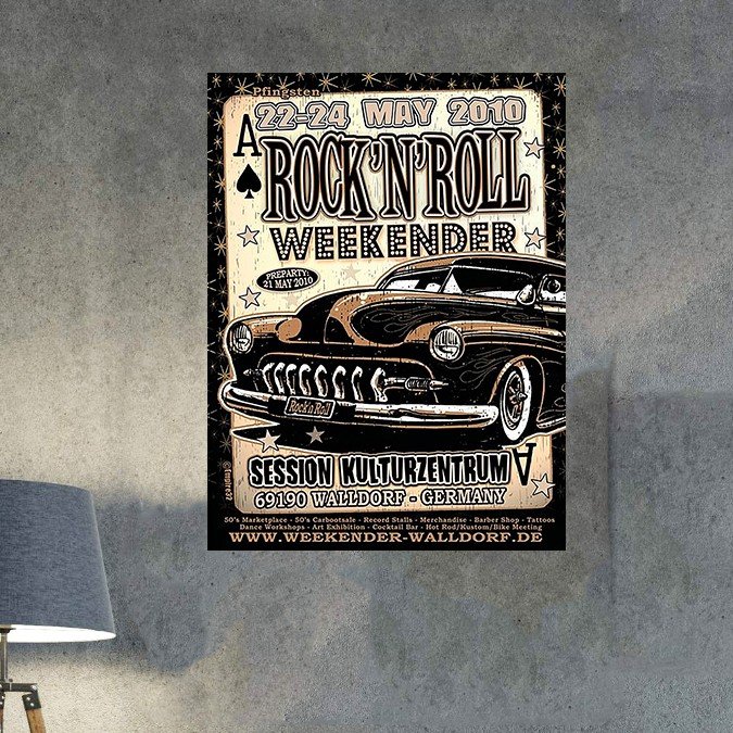 plc 0520 placa decorativa carro antigo rock n roll weekender 1