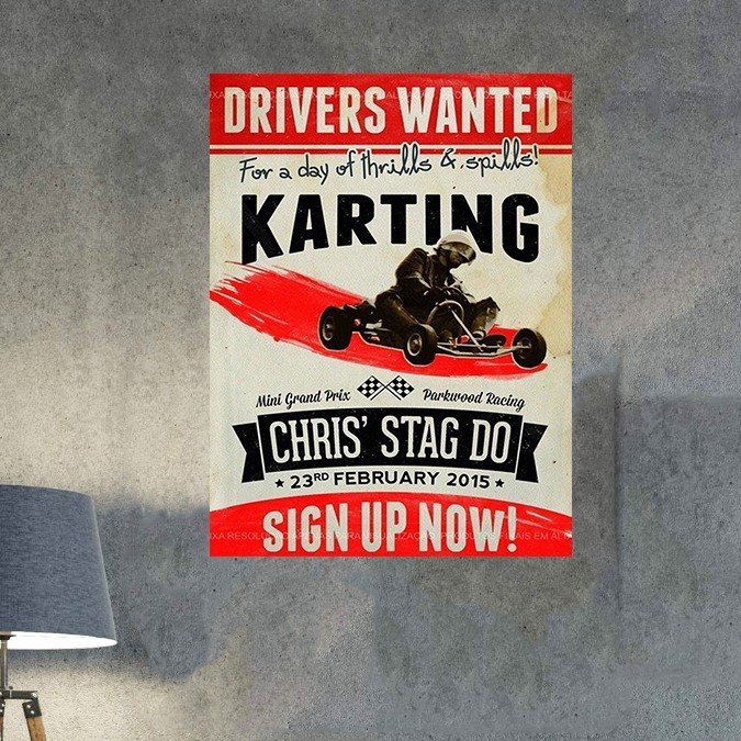 plc 0571 placa decorativa drivers wanted karting chris stag do 1