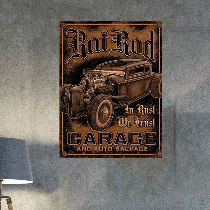 plc 0575 placa decorativa rot rod garage and auto salvege 1