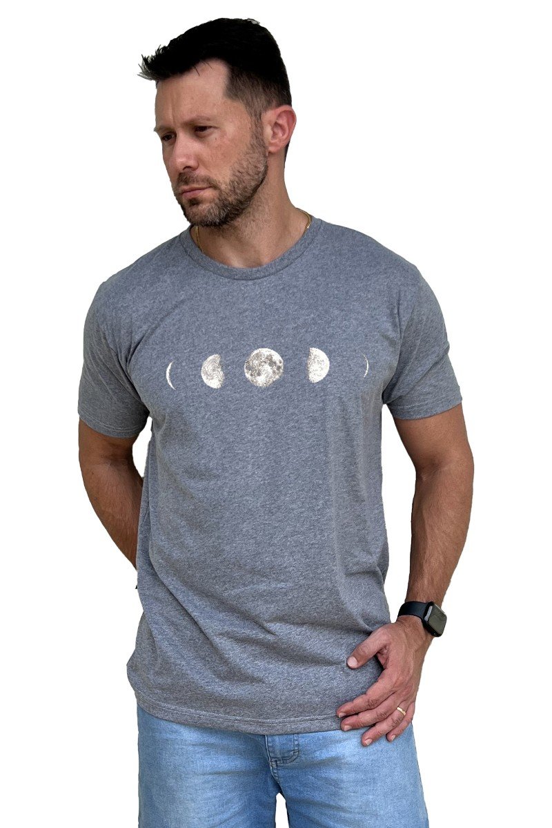 Camiseta Fases da Lua Mescla Manga Curta - UNISSEX